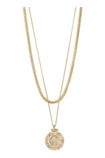 PILGRIM Gold Tone Nomad 2 in 1 Coin and Rope Chain Necklace