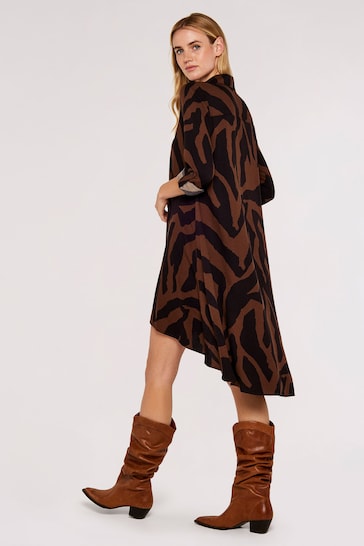 Apricot Brown & Black Zebra Oversized High Low Dress