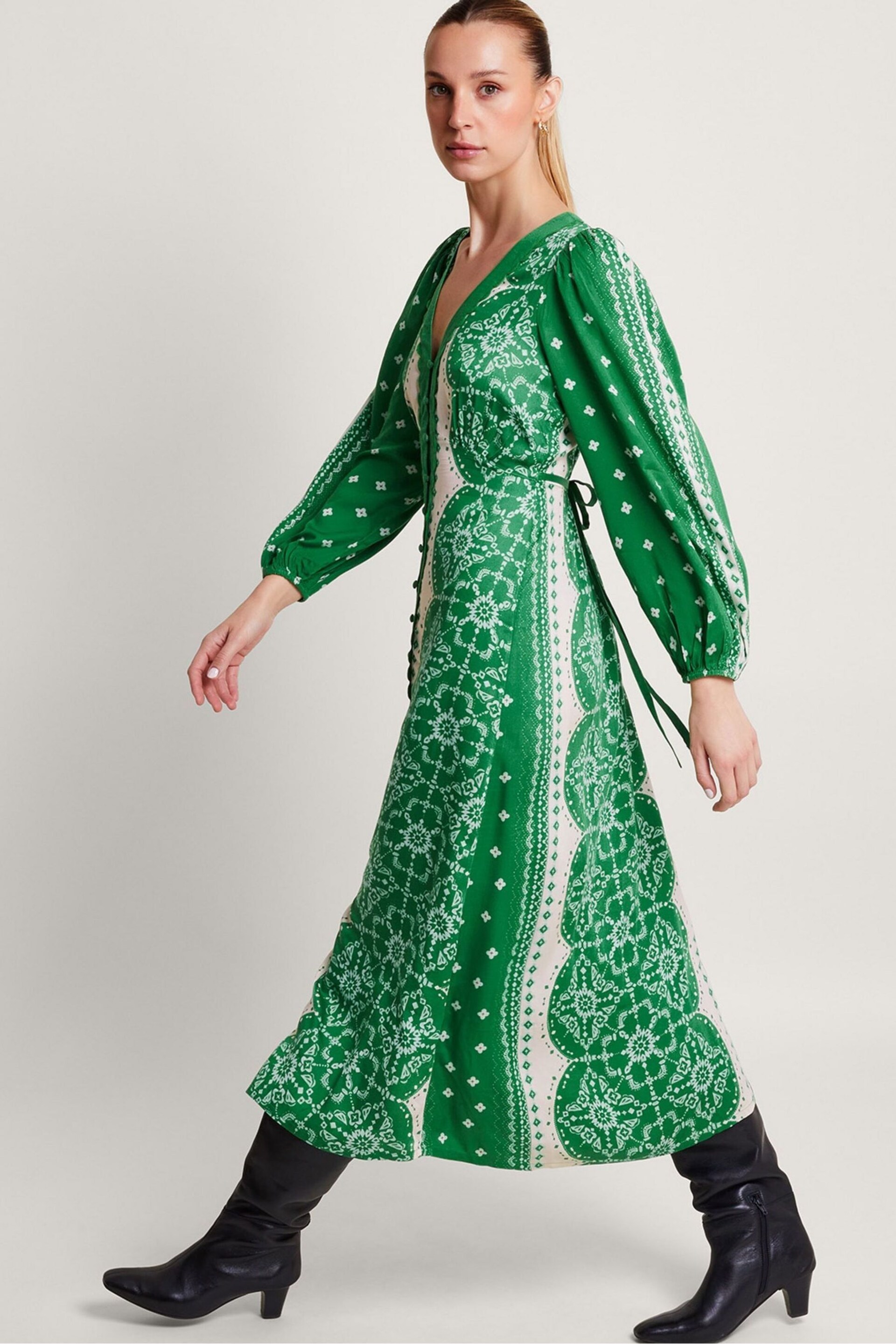 Monsoon Green Tamsyn Print Tea Dress - Image 1 of 5