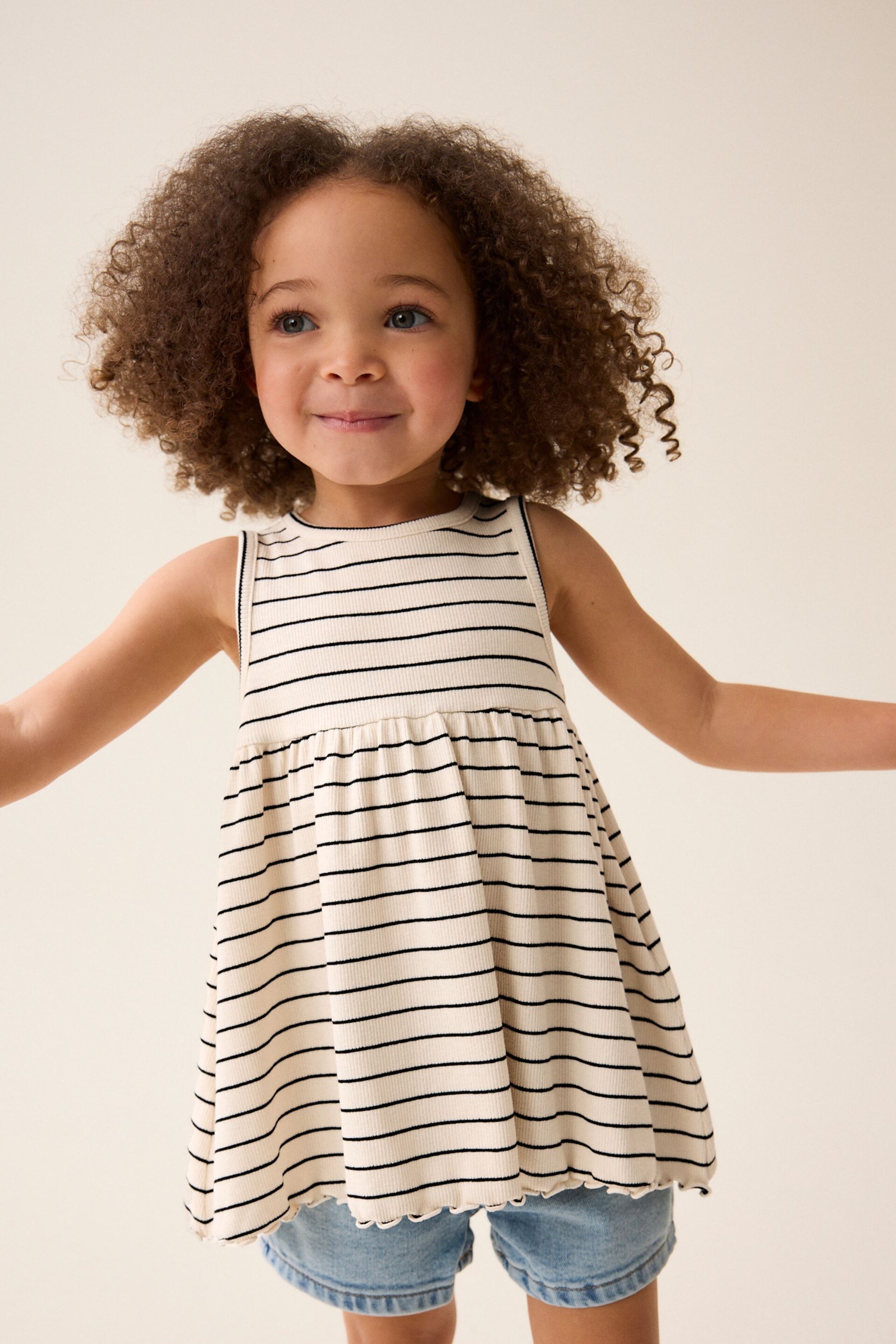 Black/White Stripe Peplum Ribbed Vest (3mths-7yrs) - Image 1 of 7