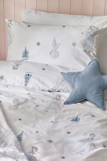 White Disney Frozen 100% Cotton Duvet Cover and Pillowcase Set