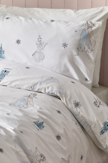 White Disney Frozen 100% Cotton Duvet Cover and Pillowcase Set