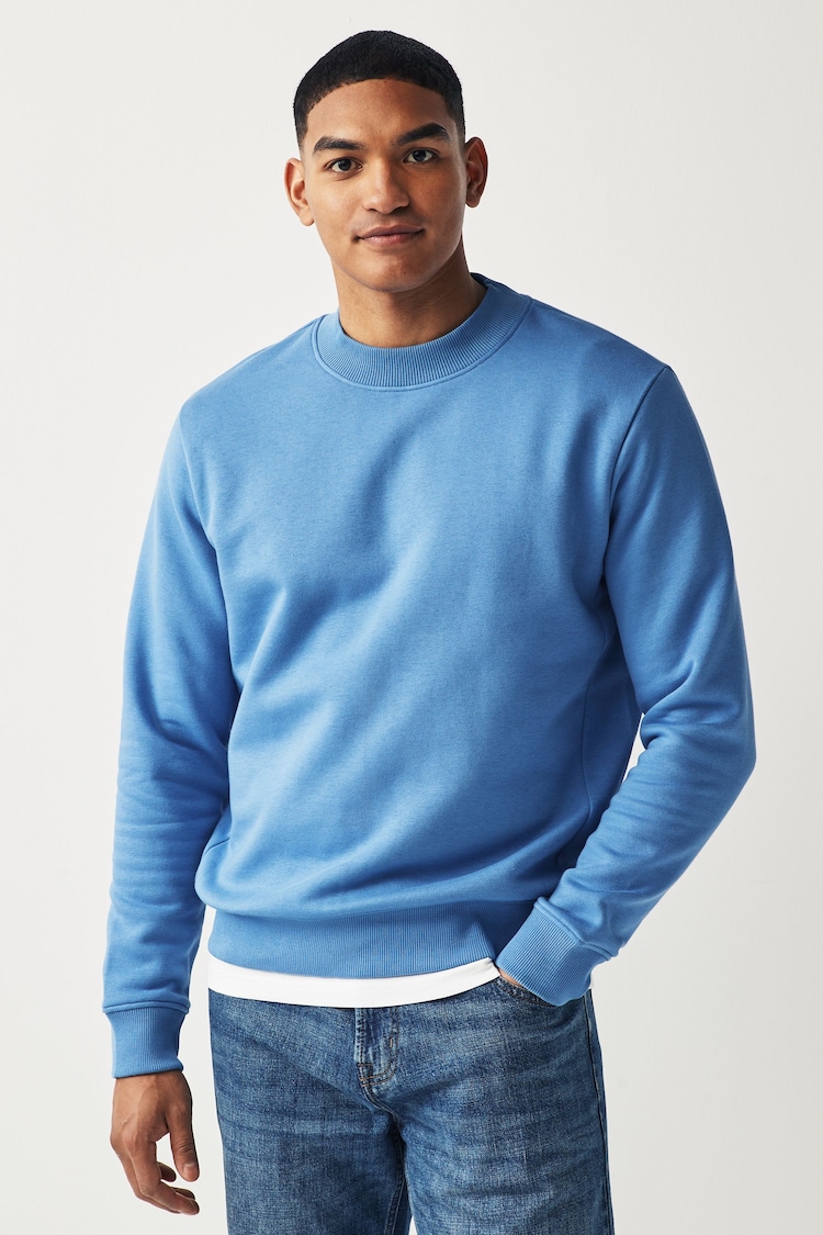 Bright Blue Regular Fit Jersey Cotton Rich Crew Sweatshirt - Image 1 of 7
