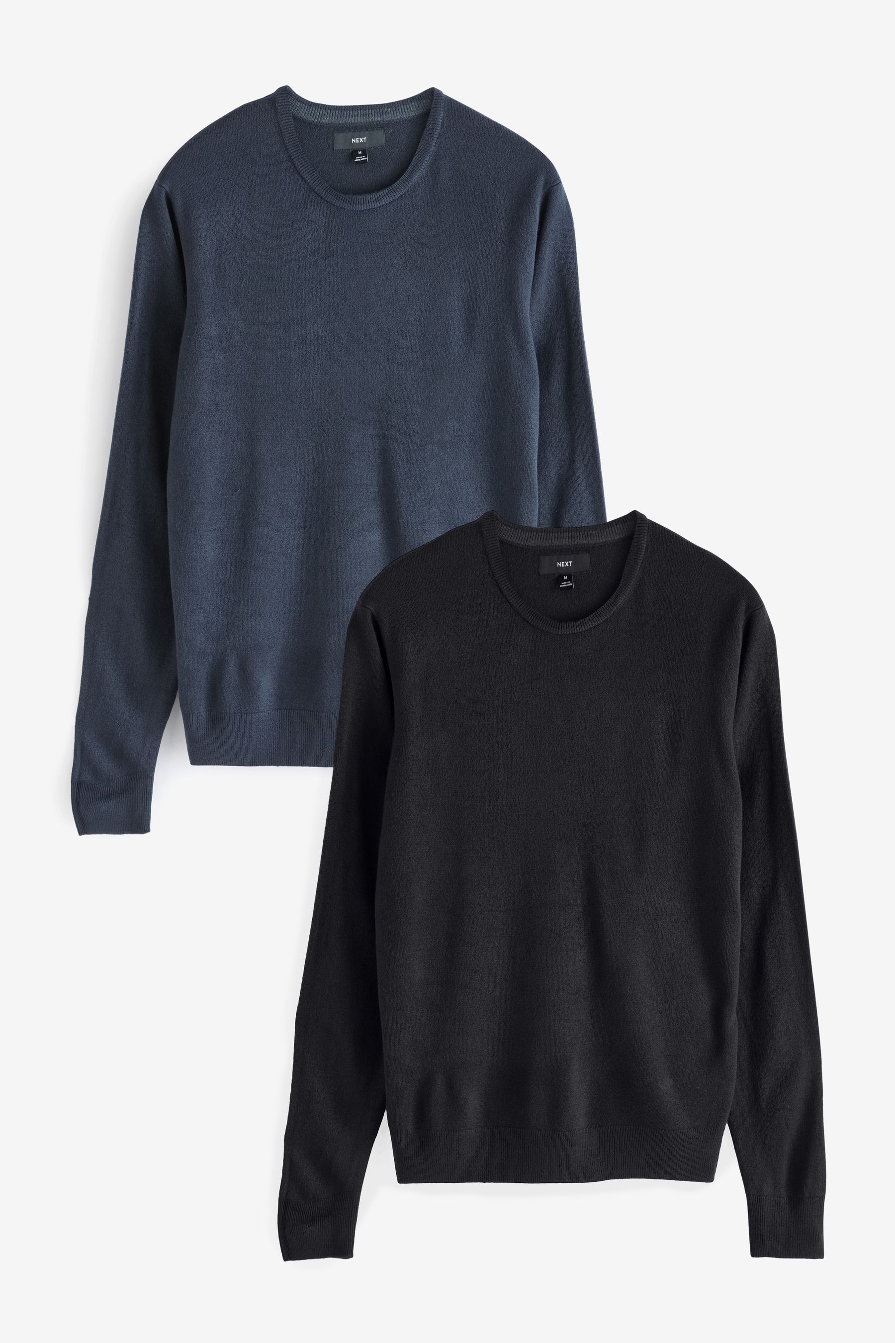 Navy Blue Black Crew Neck Regular Soft Touch Jumpers 2 Pack