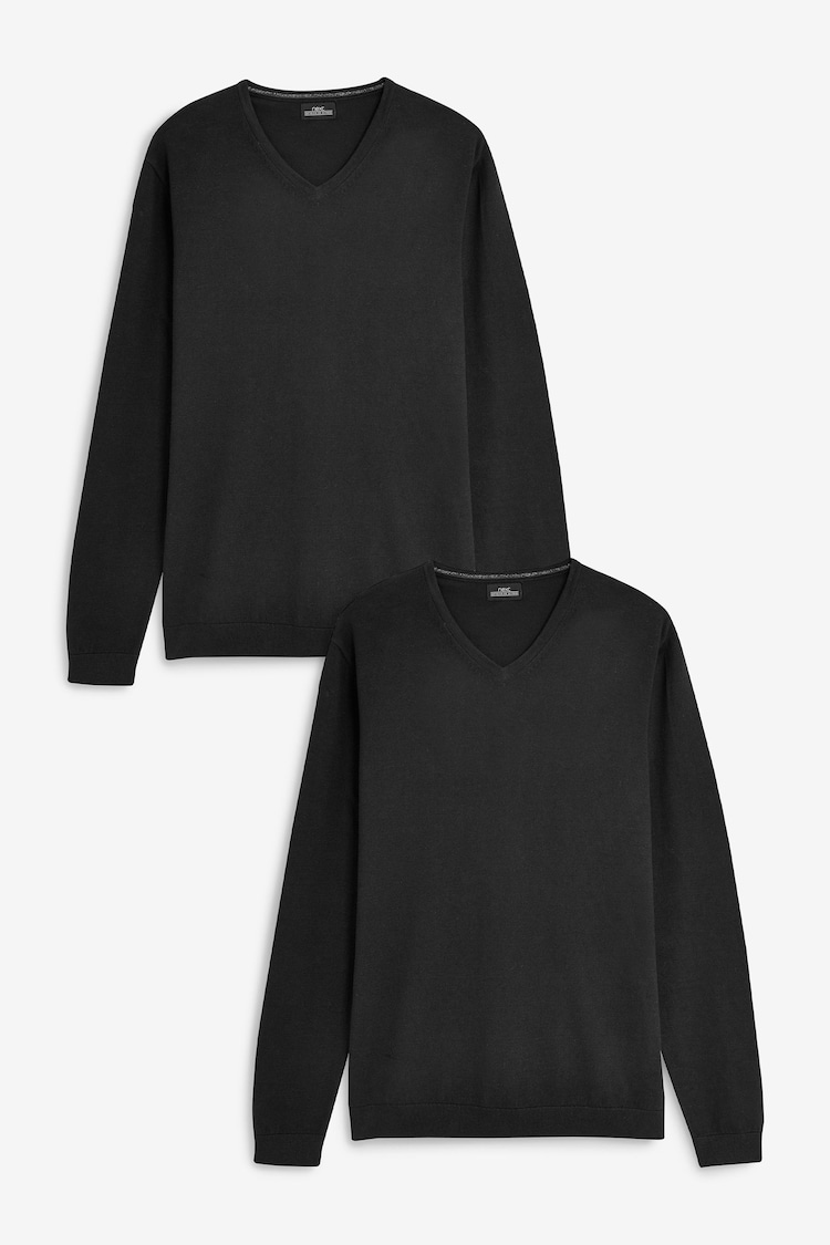 Black V-Neck Regular Soft Touch Jumpers 2 Pack - Image 1 of 6