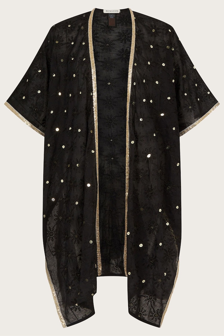 Monsoon Black 100% Cotton Sequin Embellished Kimono - Image 5 of 5