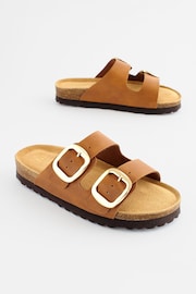 Tan Brown Corkbed Double Strap Sandals - Image 1 of 7