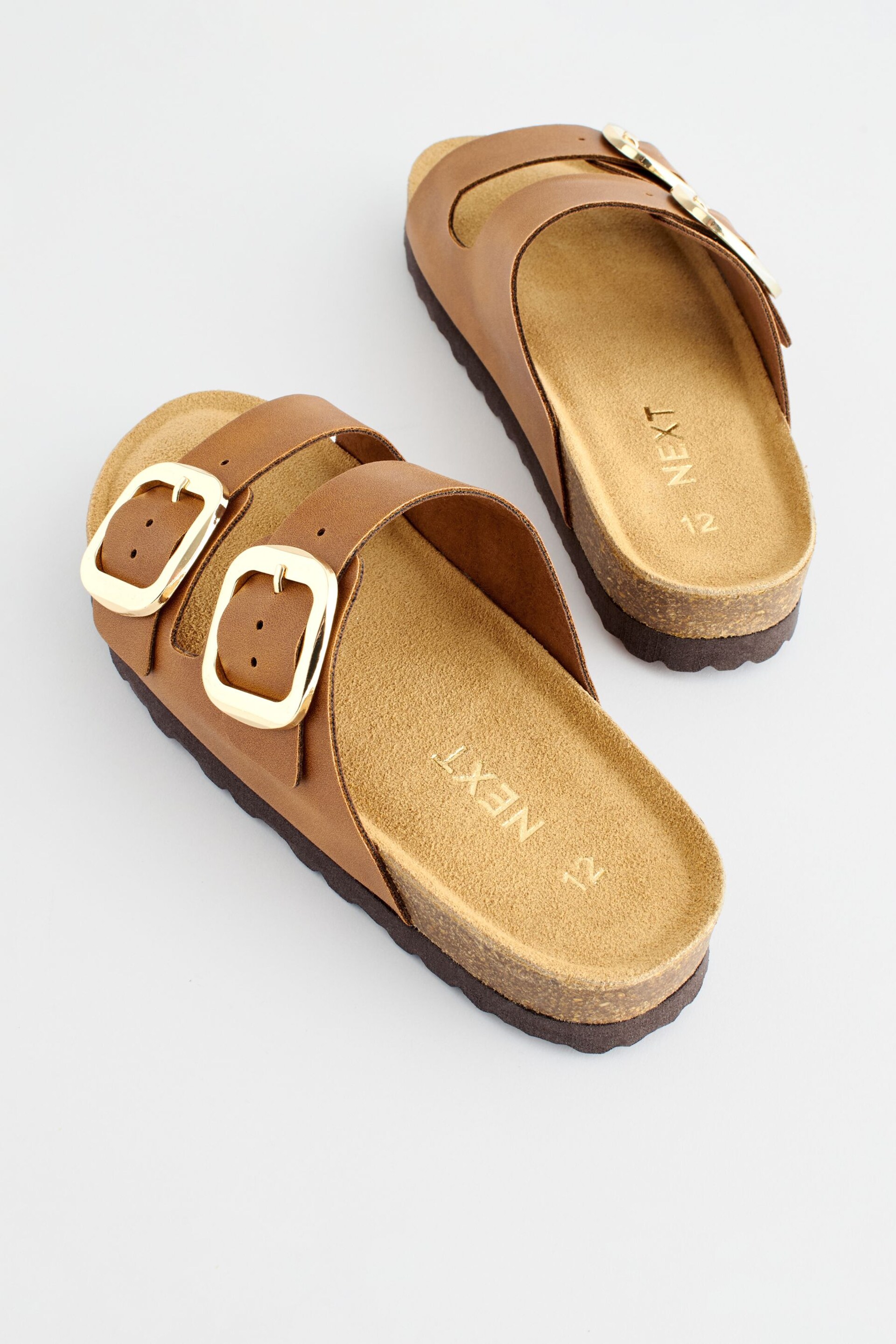 Tan Brown Corkbed Double Strap Sandals - Image 3 of 7