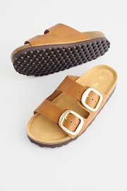 Tan Brown Corkbed Double Strap Sandals - Image 4 of 7