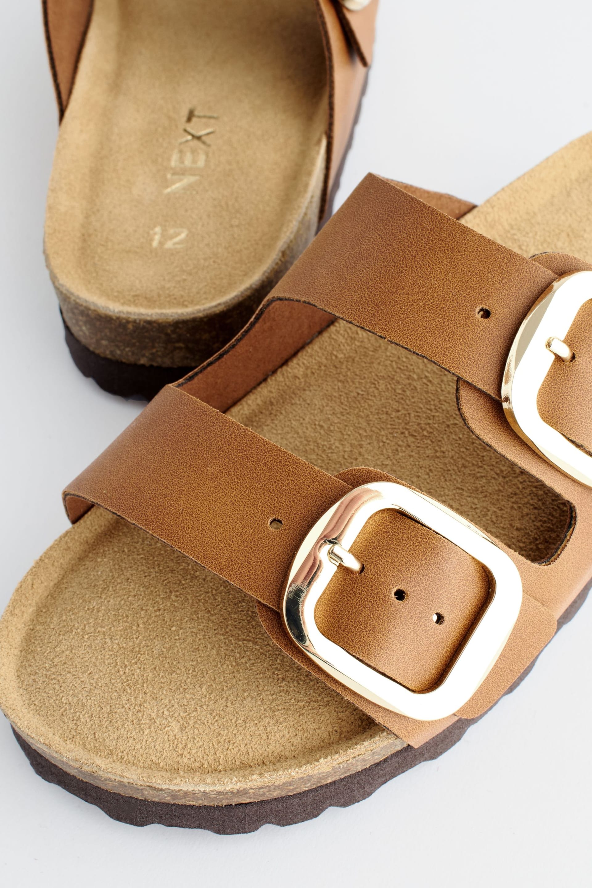 Tan Brown Corkbed Double Strap Sandals - Image 7 of 7