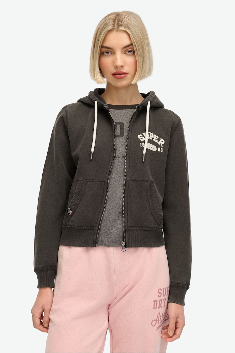 Superdry 100% Cotton Athletic Relaxed Crop Zip Hoodie - 圖片 1，共 5