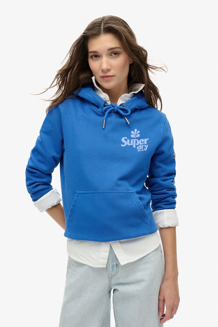 Superdry Royal Mid Blue Cooper Tonal Logo Hoodie - Image 1 of 5