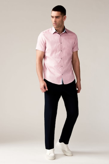 Damson Pink Regular Fit Trimmed Formal Short Sleeve Shirt