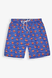 JoJo Maman Bébé Blue Stripe & Orange Crab Print Men's Print Swim Shorts - Image 1 of 4