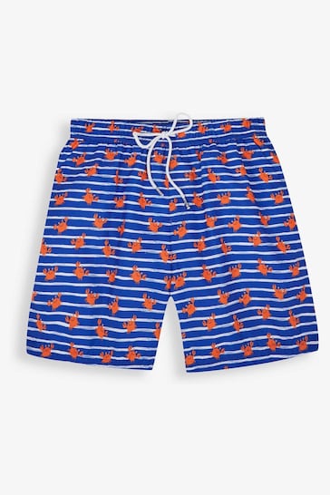 JoJo Maman Bébé Blue Stripe & Orange Crab Print Men's Print Swim Shorts