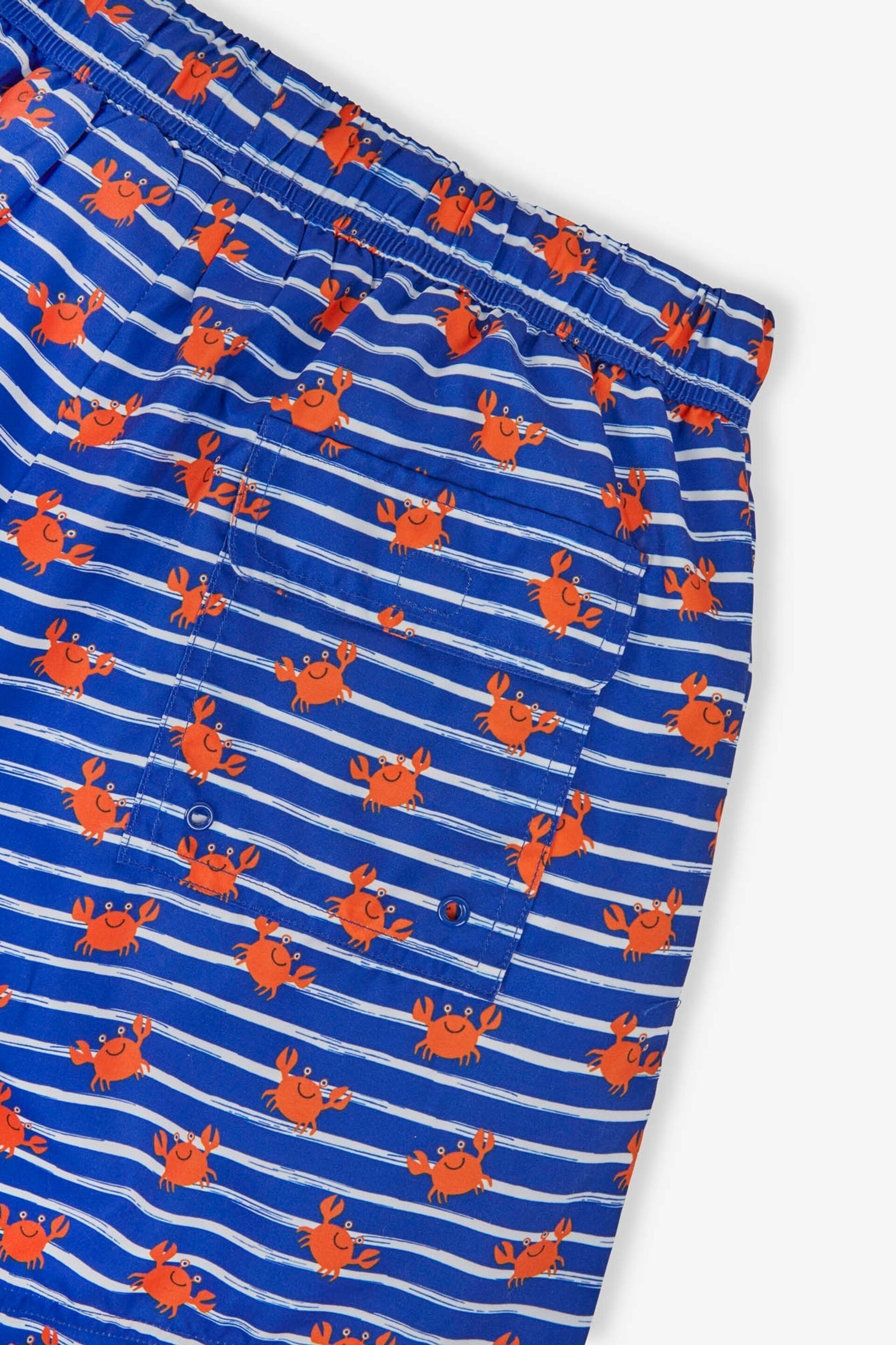 JoJo Maman Bébé Blue Stripe & Orange Crab Print Men's Print Swim Shorts - Image 2 of 4