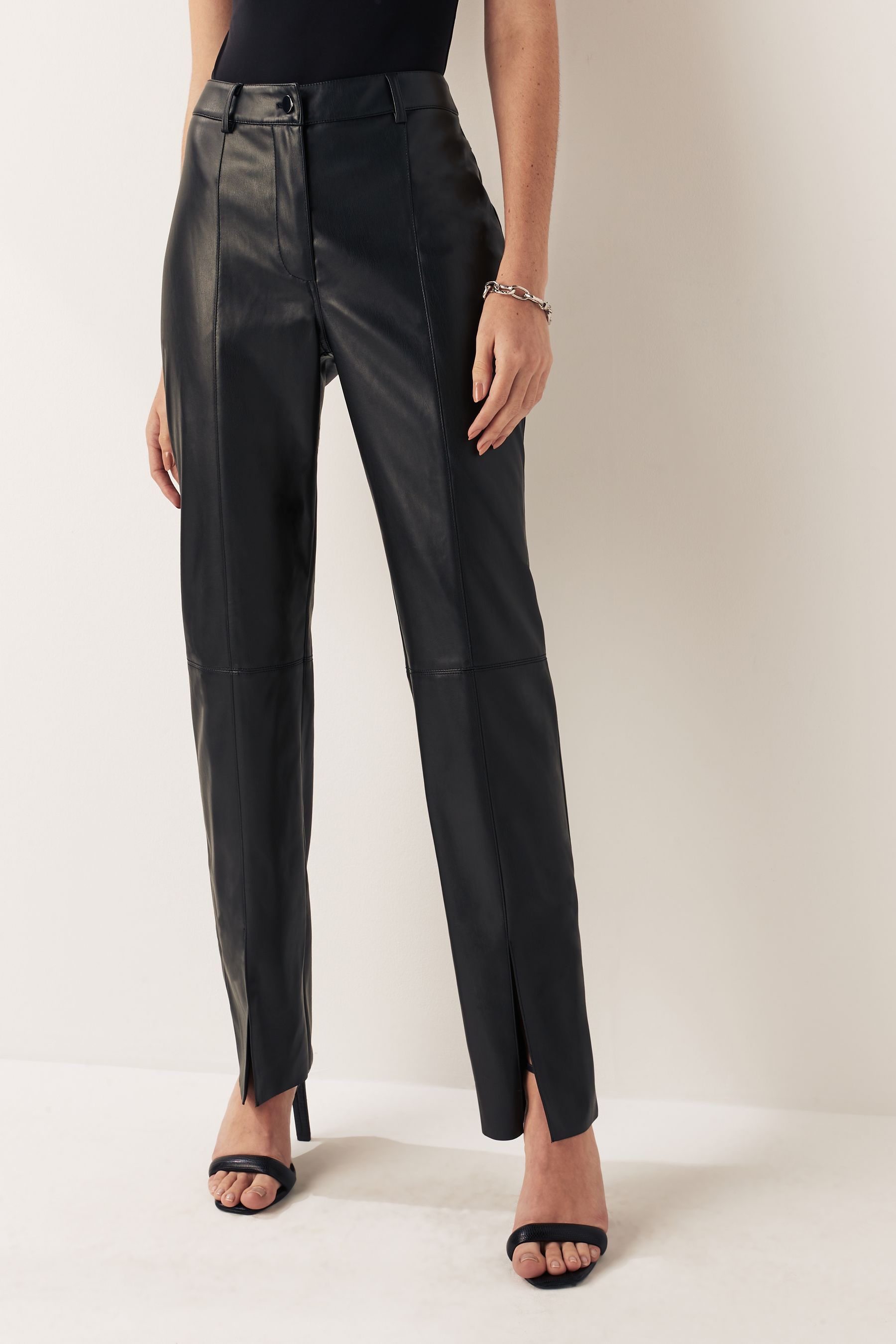 Buy Urban Code Black Faux Leather Front Split Leggings from Next Luxembourg
