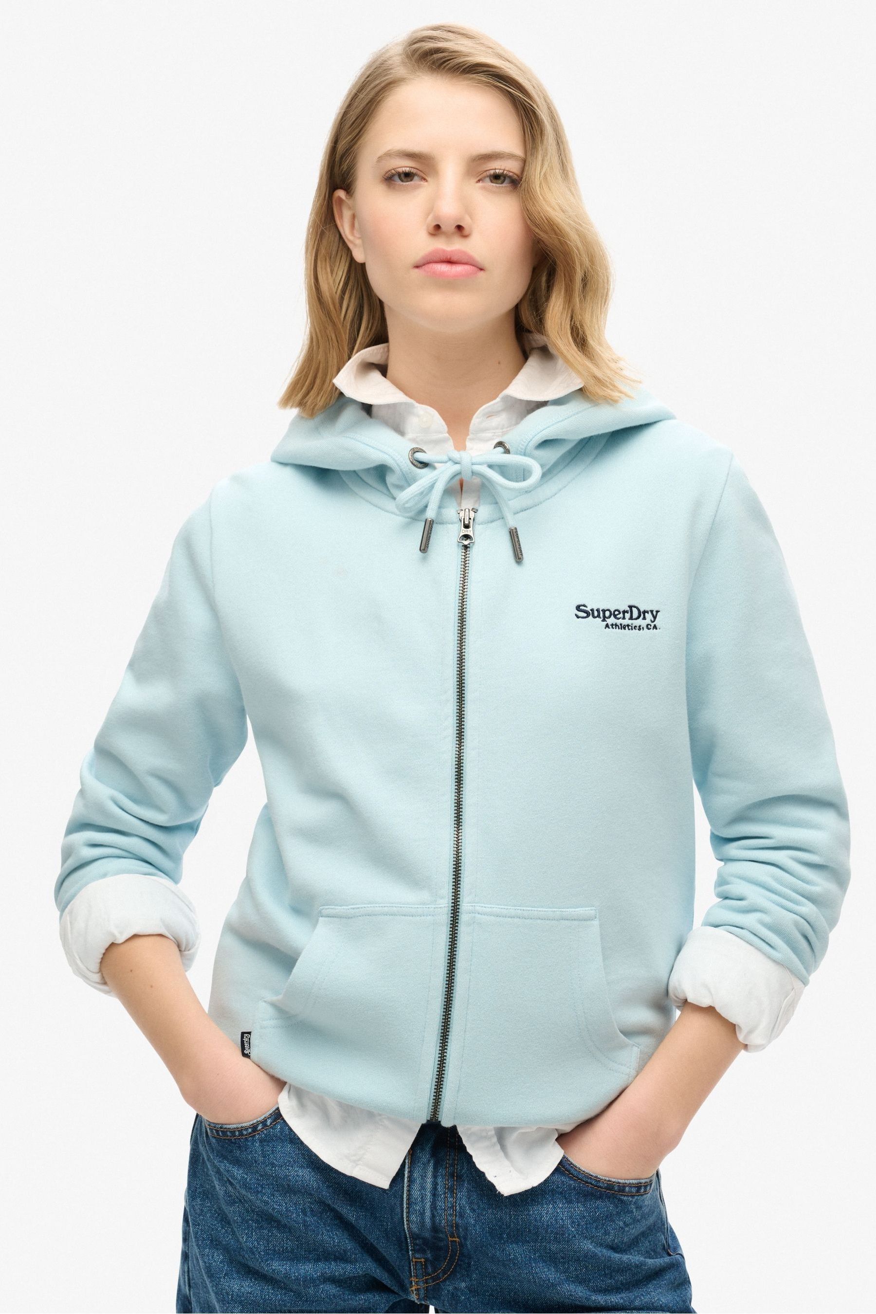 Superdry Winter Sky Blue Essential Logo Zip Hoodie
