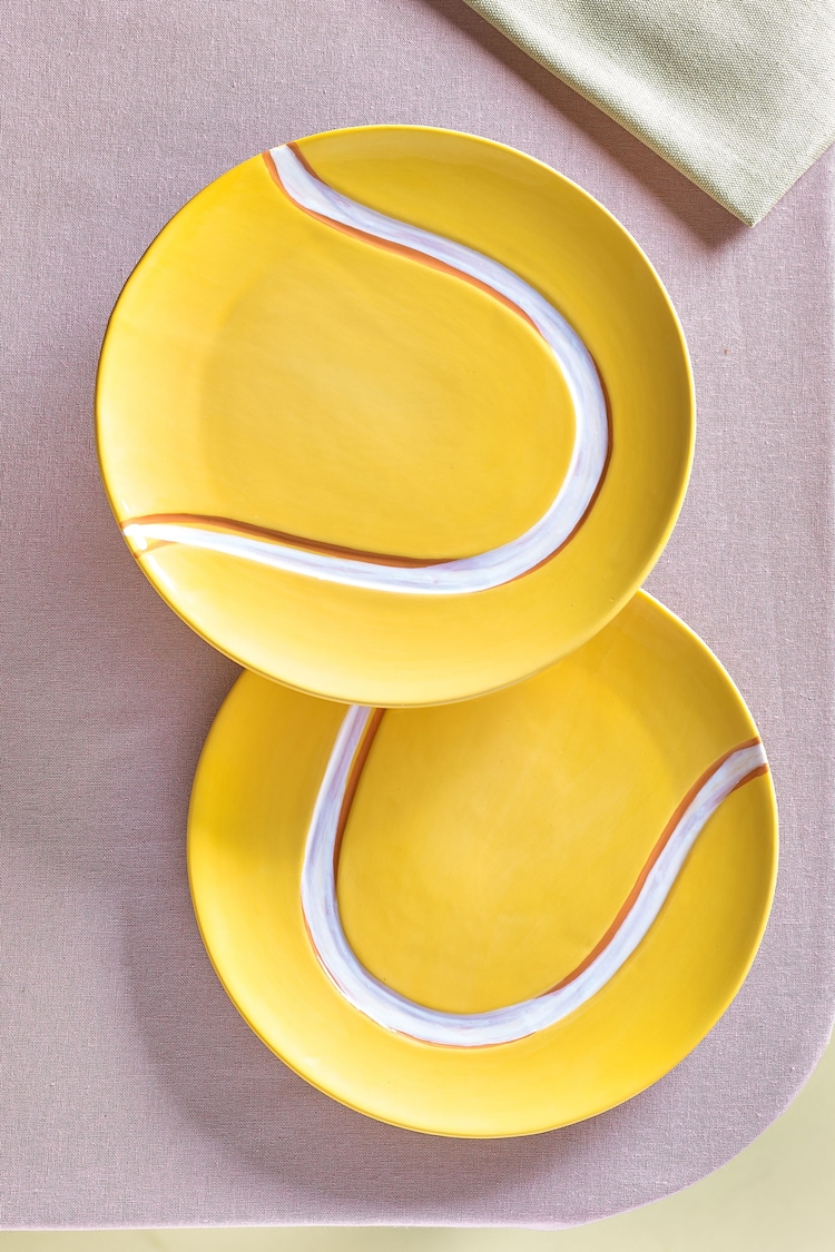 Novogratz Set of 2 Yellow Tennis Side Plates - Image 1 of 3