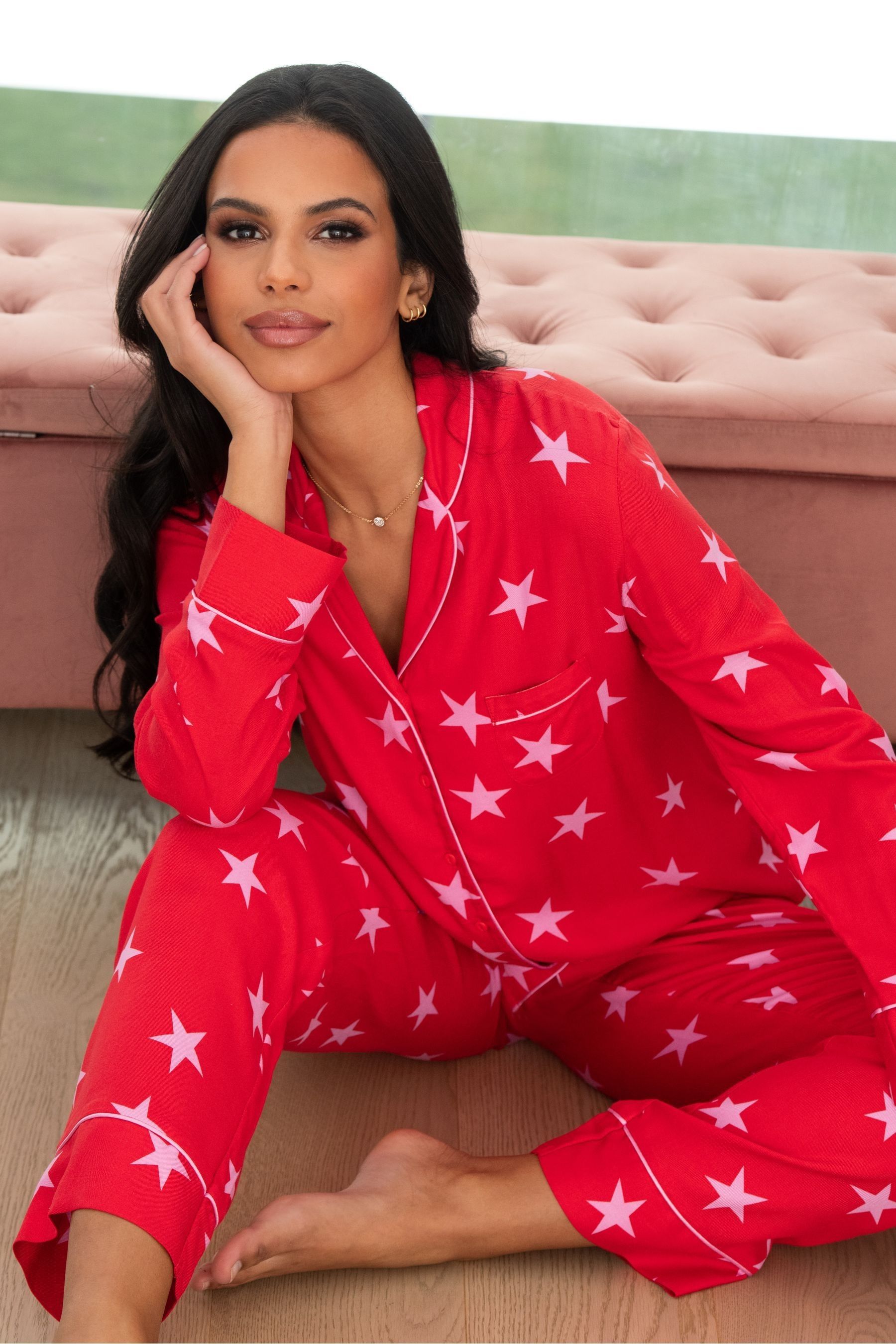 Buy Pour Moi Red Luxe Woven Twill Pyjamas Set from Next Oman