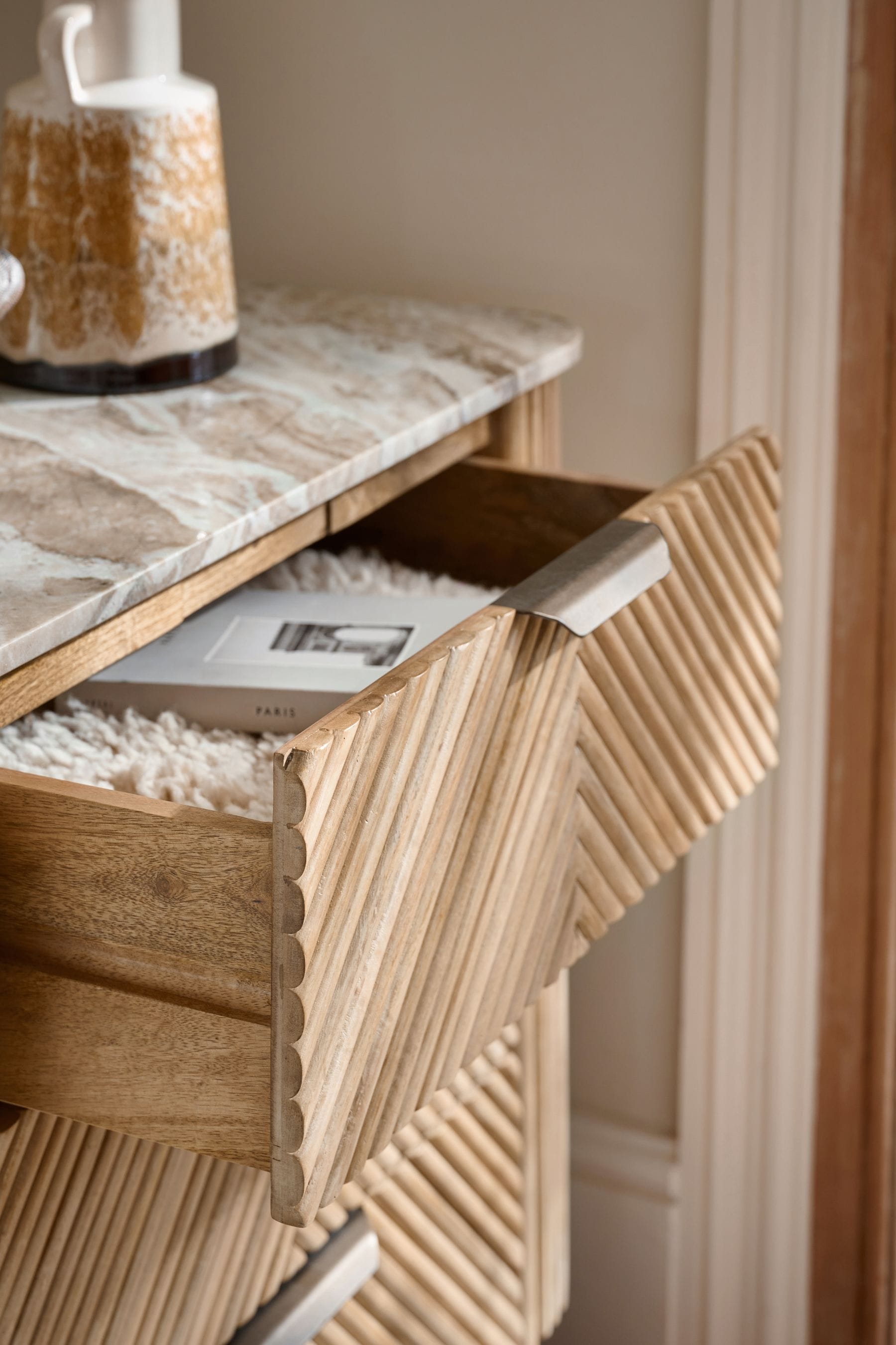 Natural Valencia Marble Mango Wood 3 Drawer Chest of Drawers