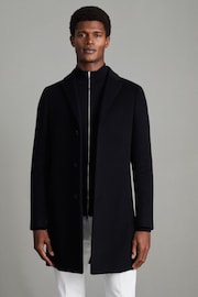 Reiss Black Gable Wool Blend Single Breasted Epsom Overcoat - Image 1 of 6