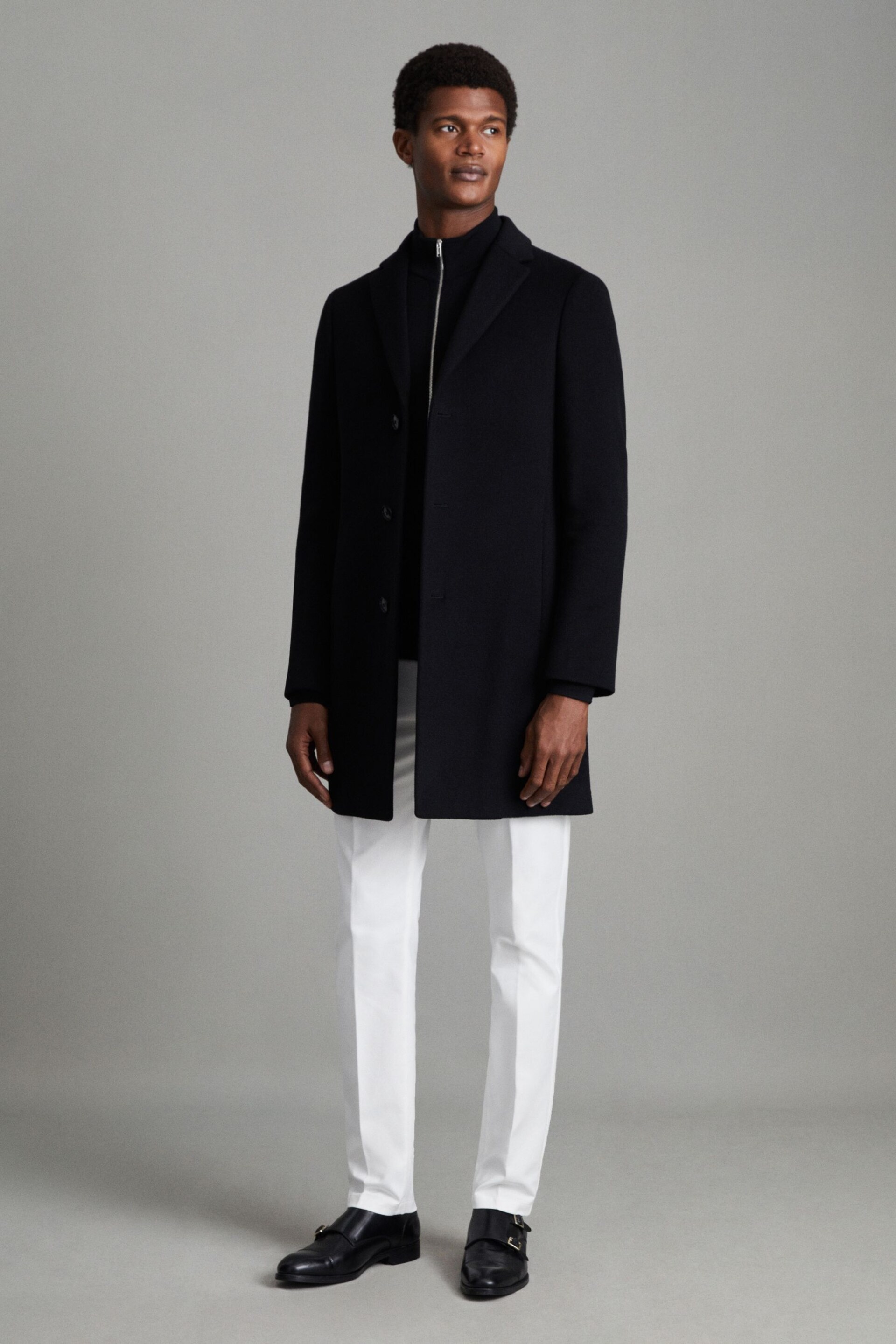 Reiss Black Gable Wool Blend Single Breasted Epsom Overcoat - Image 3 of 6