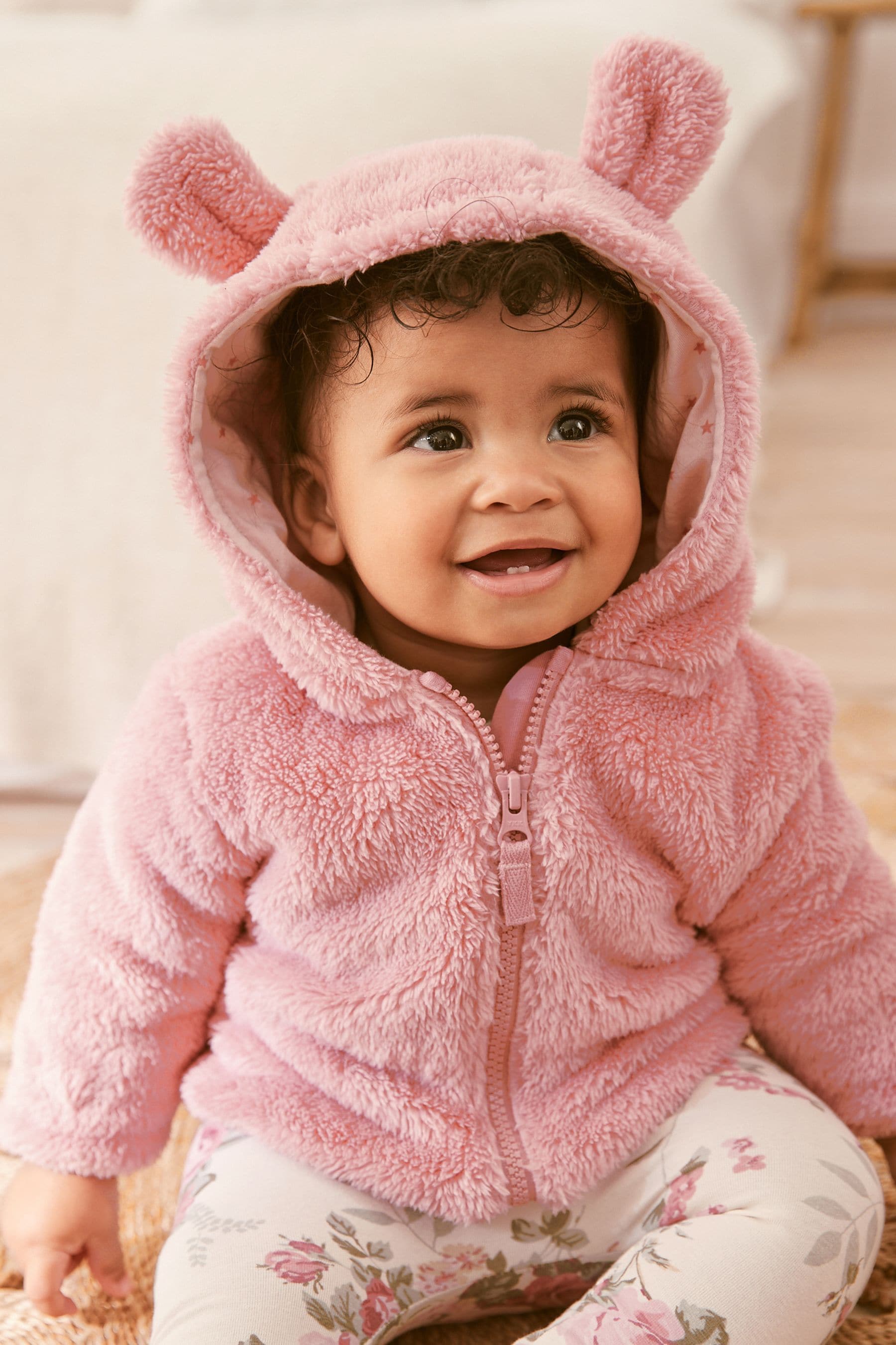 Buy Pink Cosy Teddy Borg Fleece Bear Baby Jacket from Next Luxembourg