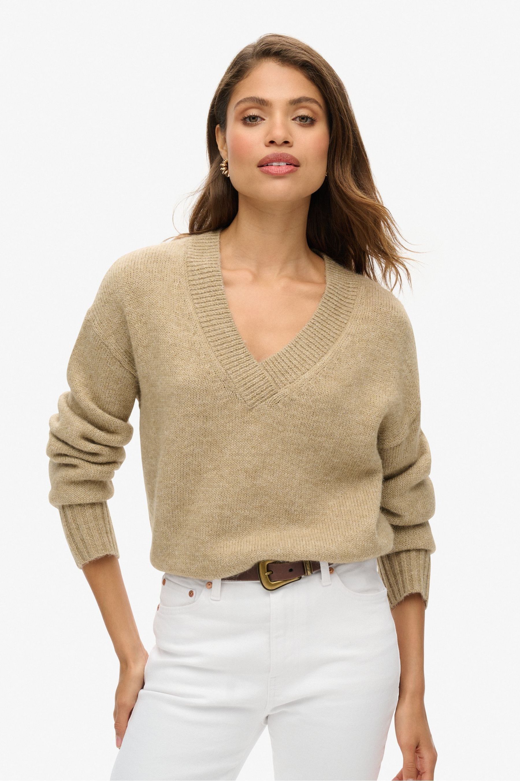 Buy Superdry Fudge Brown Essential V Neck Jumper from Next Luxembourg