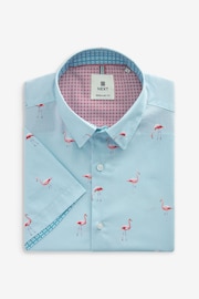 Light Blue Flamingo Regular Fit Printed Short Sleeve Shirt - Image 5 of 7