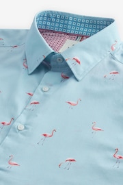 Light Blue Flamingo Regular Fit 100% Cotton Printed Short Sleeve Shirt - Image 6 of 7