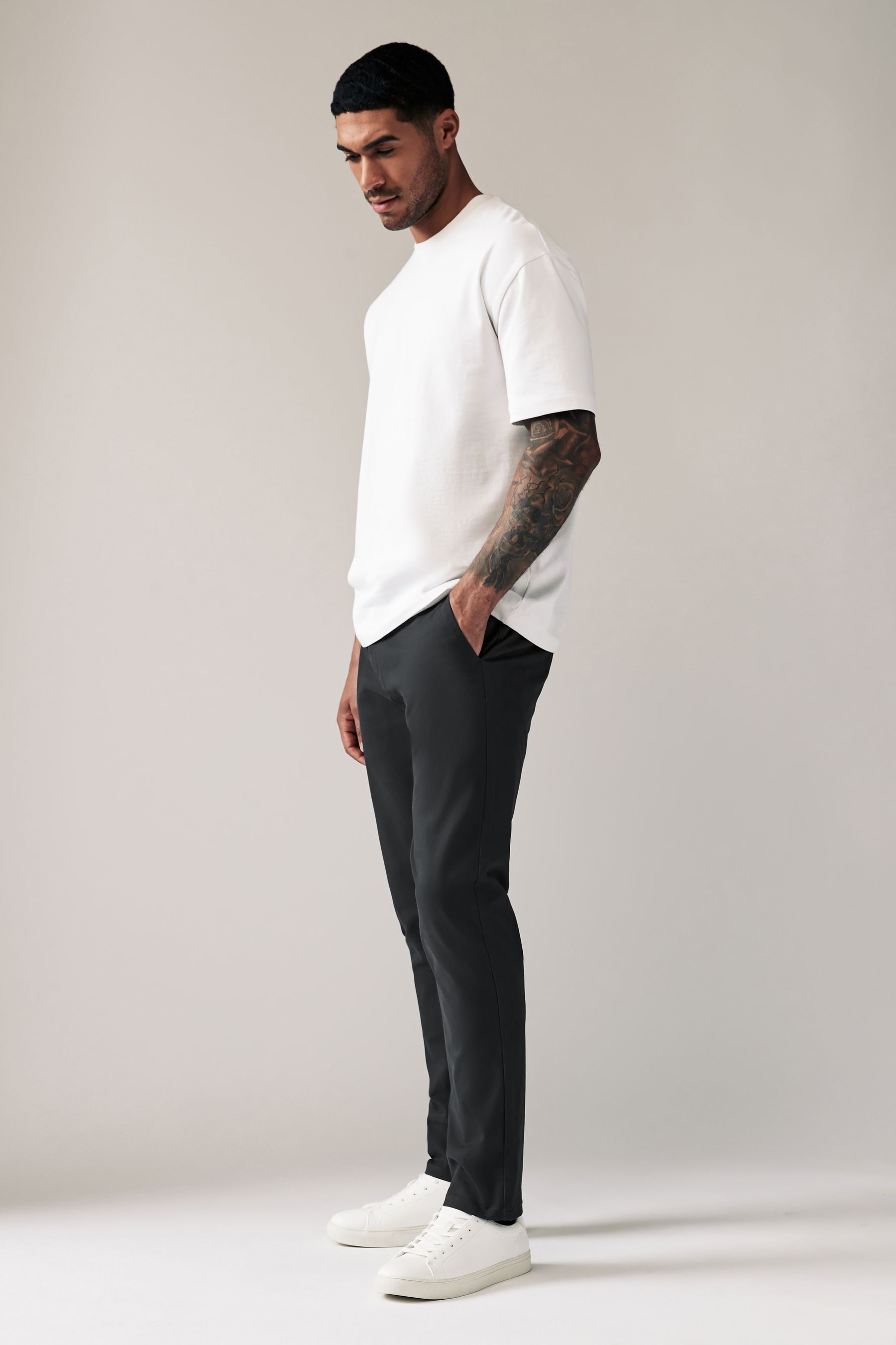 Charcoal Grey Slim Stretch Chino Trousers