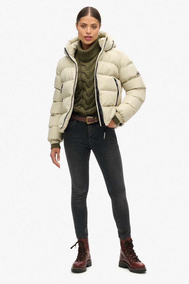 Superdry Pelican Beige Hooded Sports Puffer Jacket - Image 2 of 8