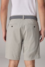 Sage Green Textured Cotton Blend Chino Shorts with Belt Included - Image 3 of 10