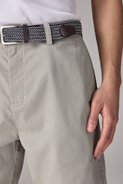 Sage Green Textured Cotton Blend Chino Shorts with Belt Included - Image 4 of 10