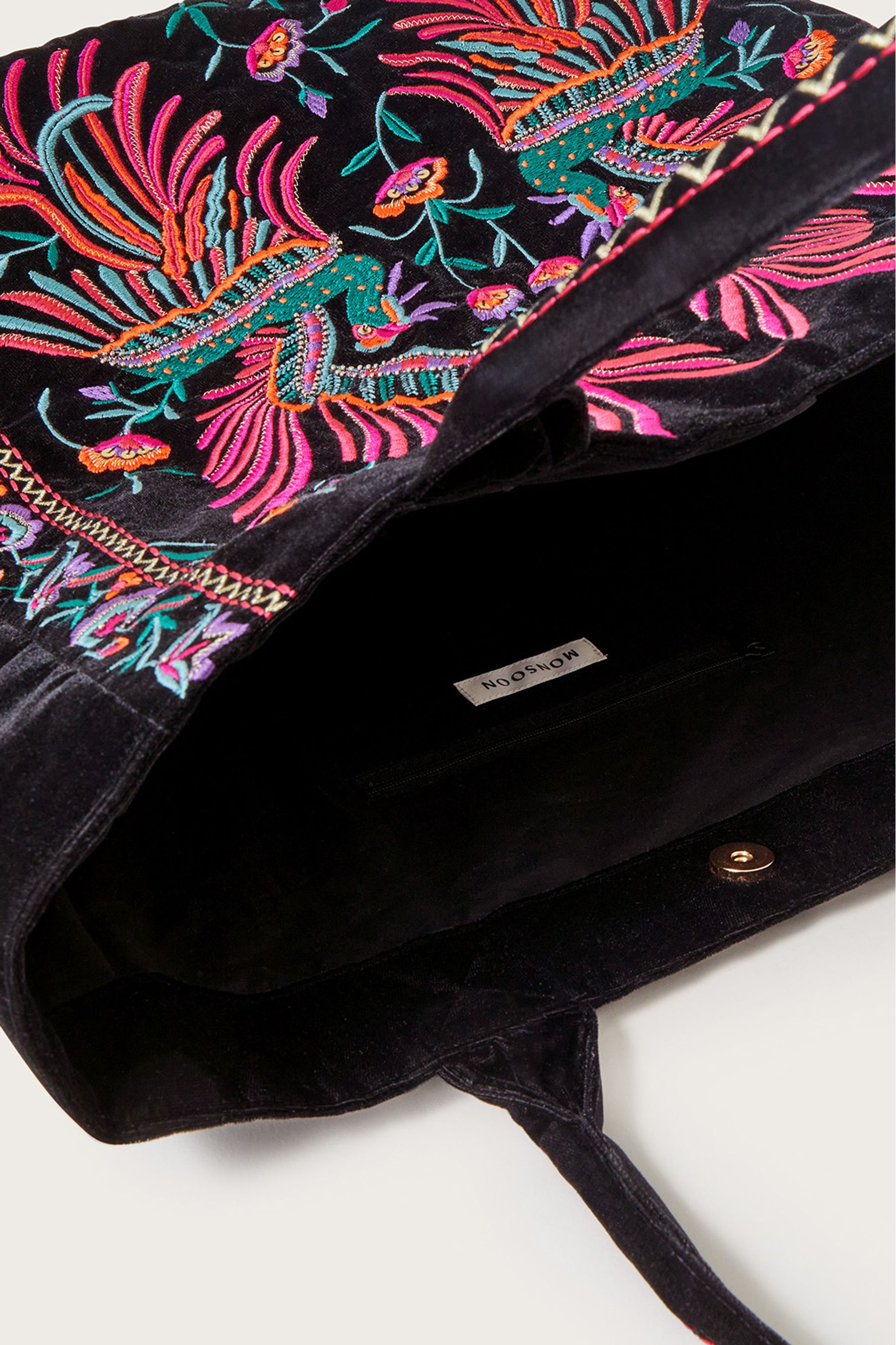 Buy Monsoon Beatrice Bird Embroidered Velvet Black Tote Bag from Next Luxembourg