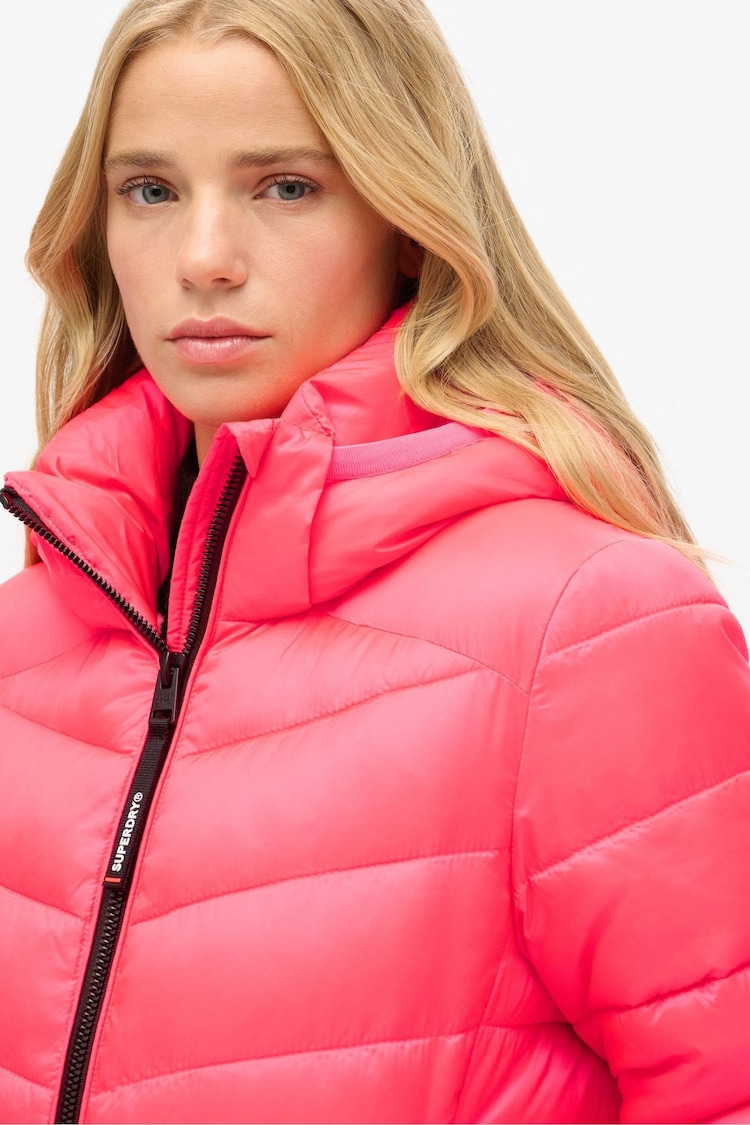 Superdry Hyper Fire Pink Hooded Fuji Quilt Padded Jacket - Image 2 of 6