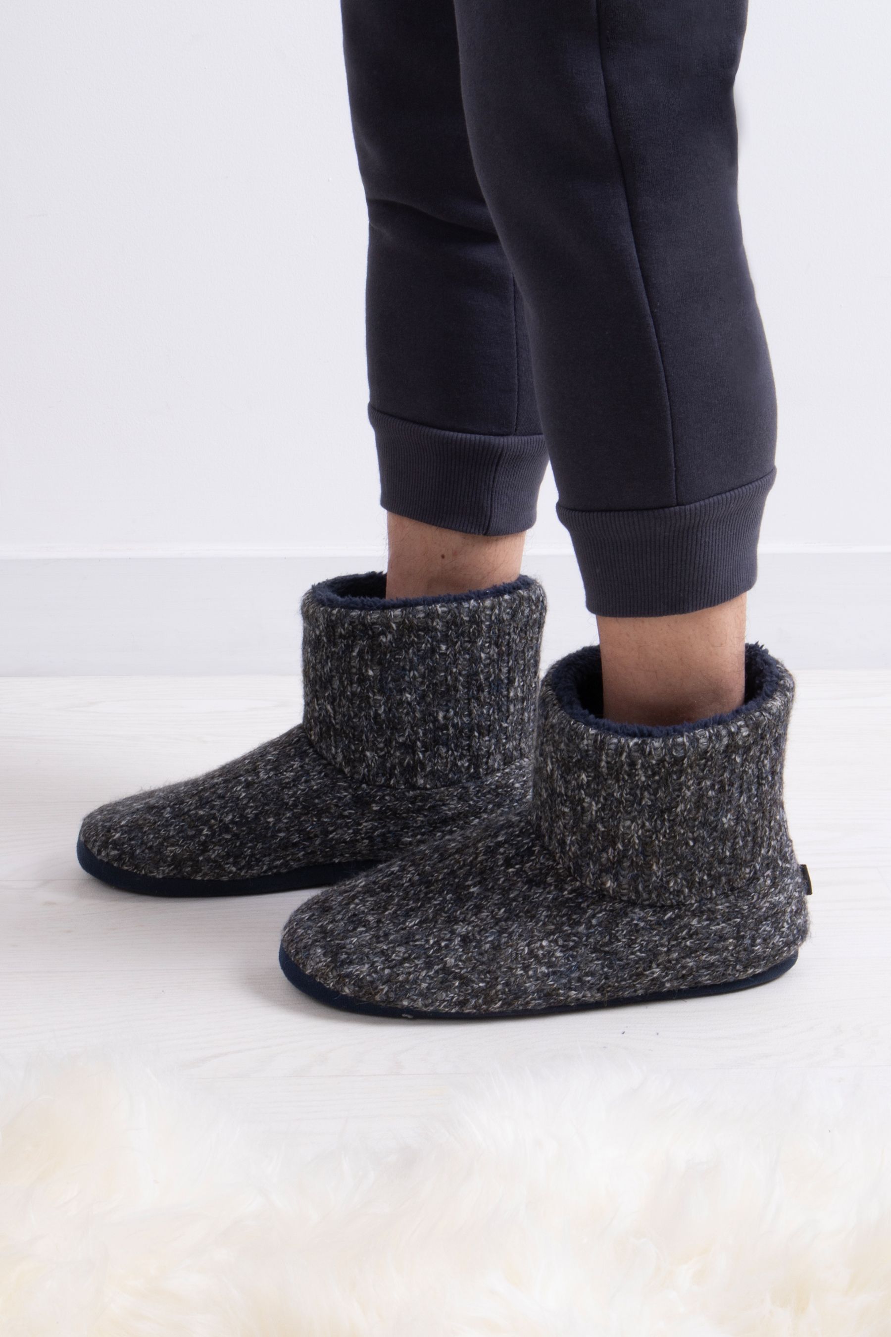 Buy Totes Navy Mens Rib Knit Boots Slippers from Next Oman
