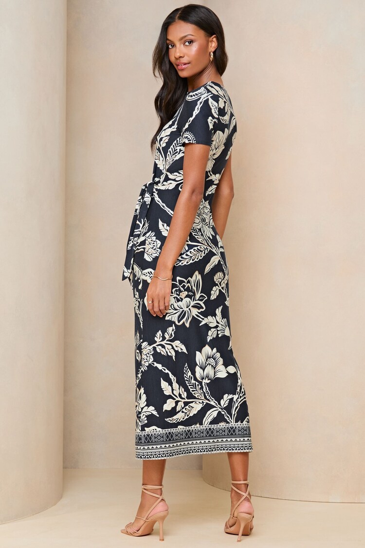 Buy Lipsy Navy Blue Floral Short Sleeve Tie Side Maxi Dress from Next ...