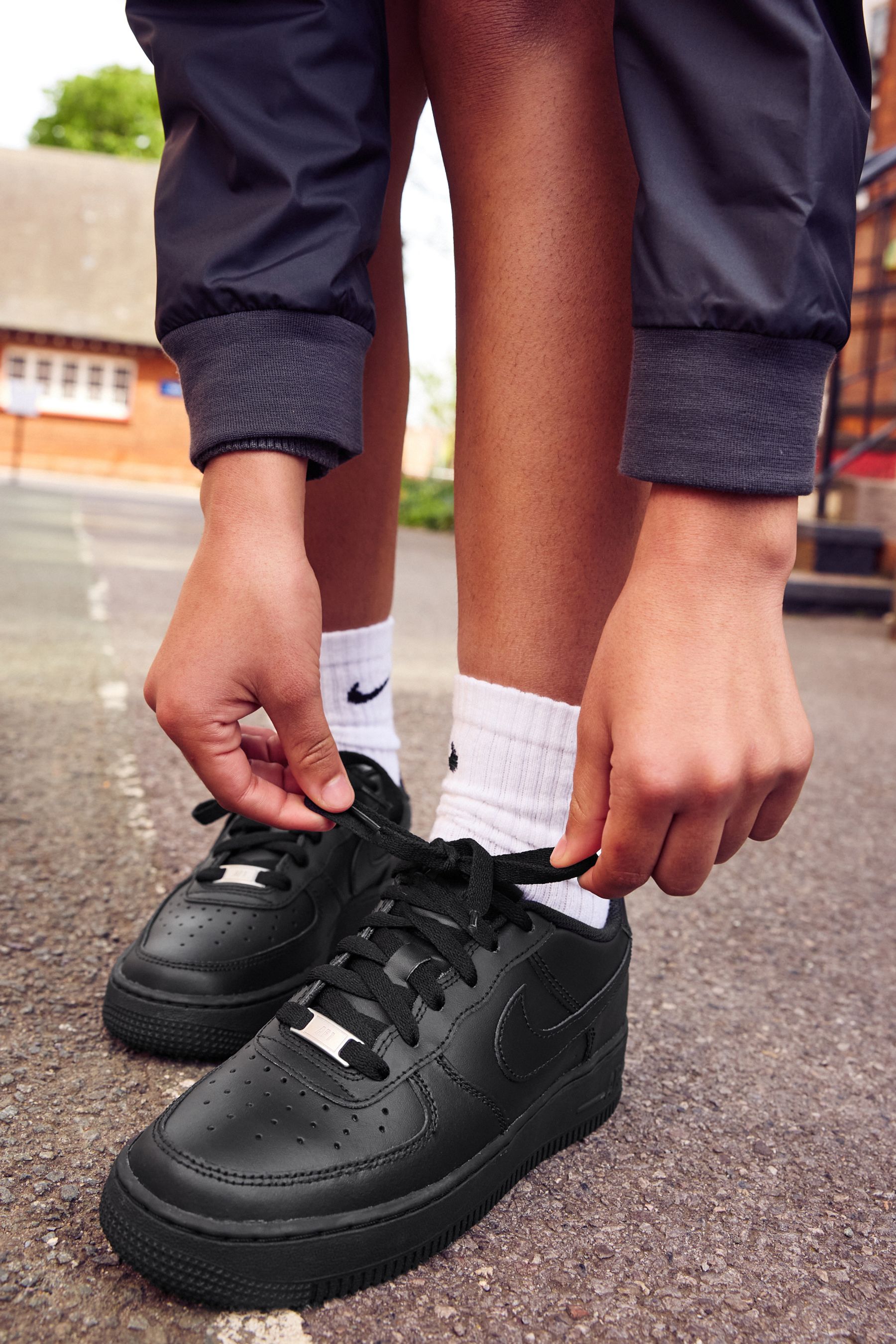 Nike Black Air Force 1 Youth Trainers