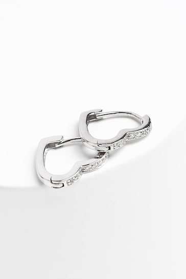 Sterling Silver Heart Hoop Earrings with Cubic Zirconia