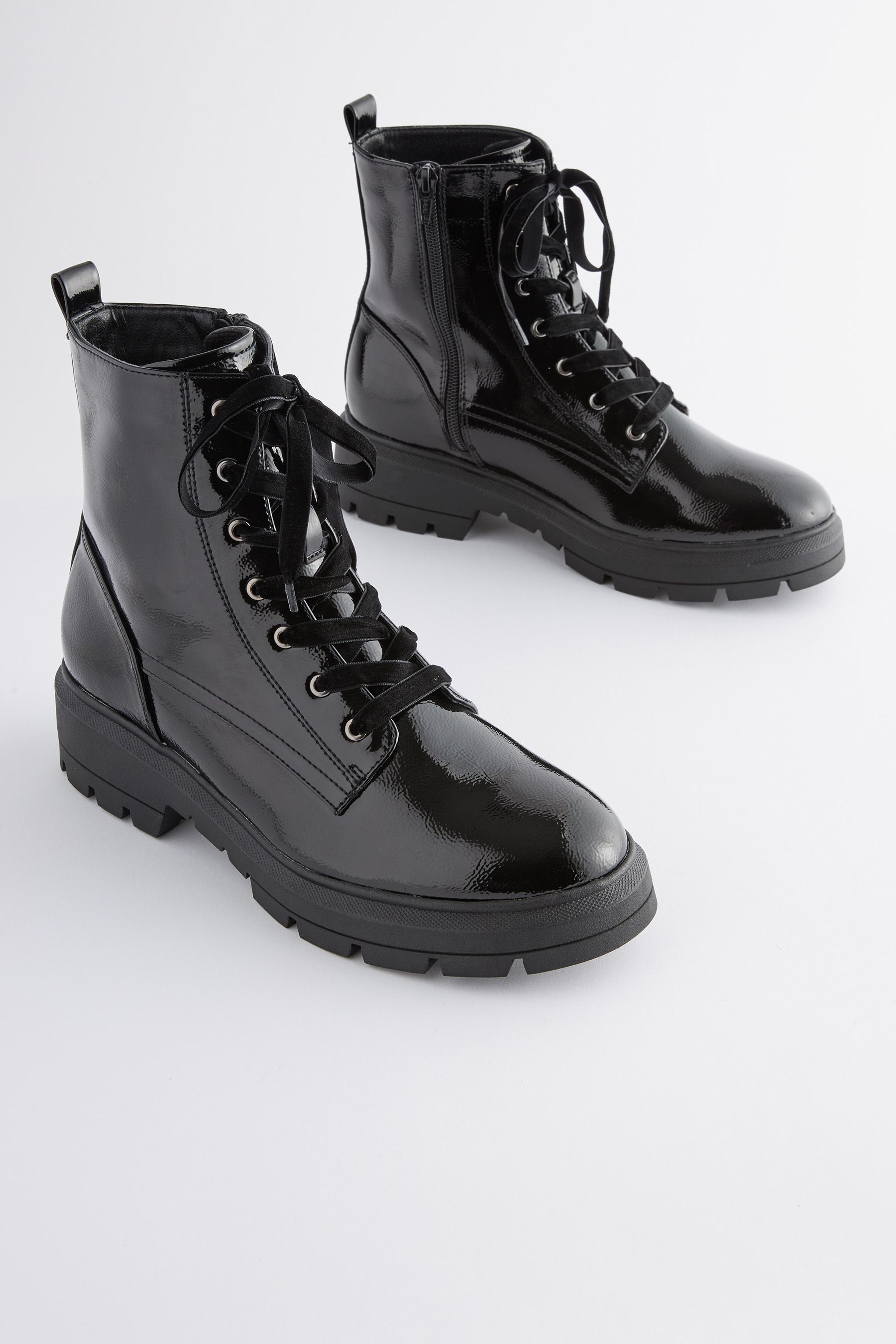 Patent lace up boots discount
