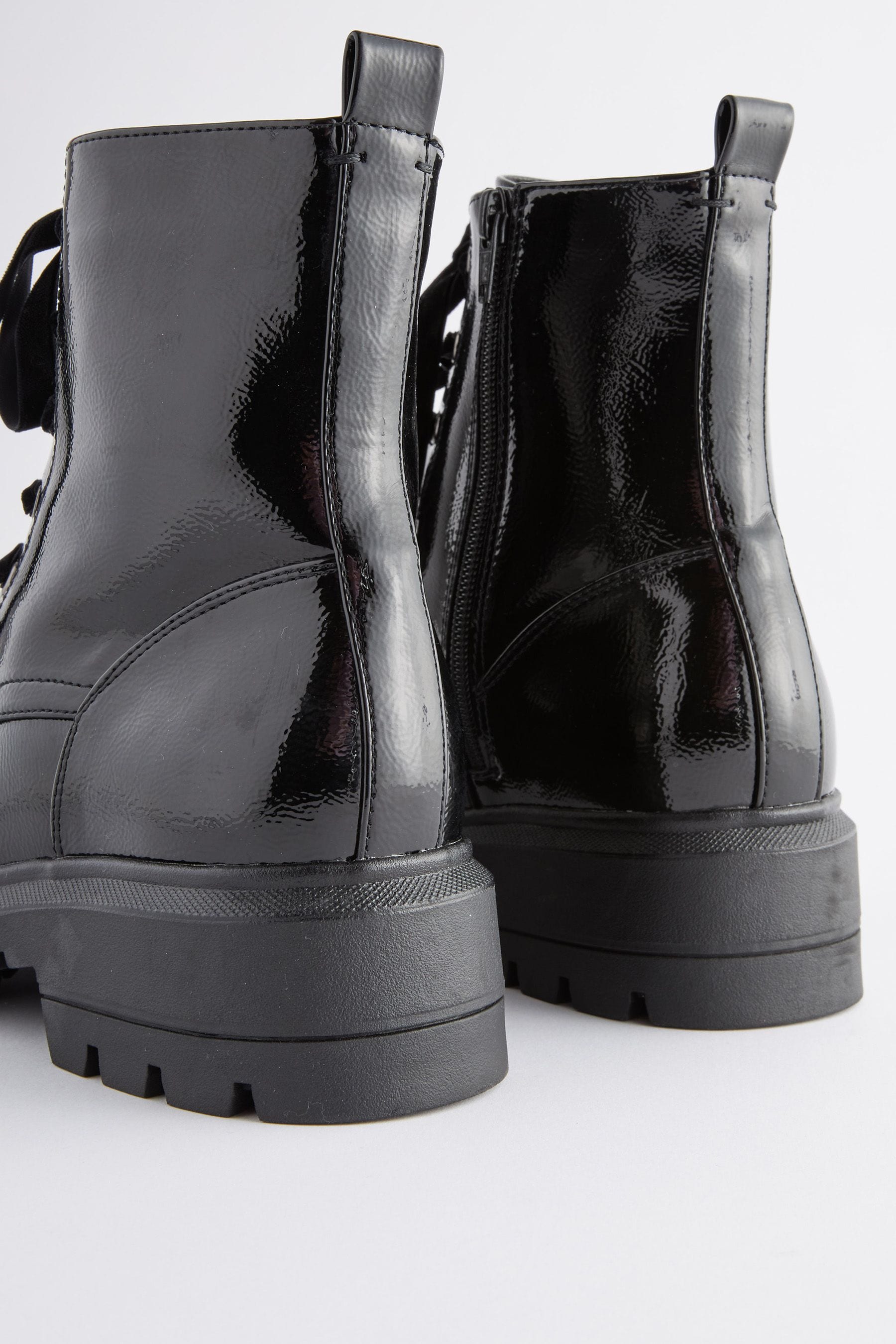 Patent black lace up boots hotsell