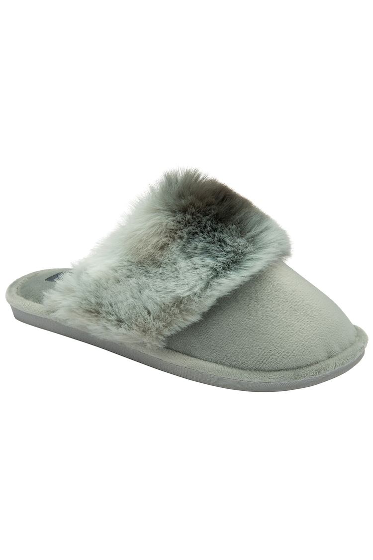 Dunlop Green Ladies Closed Toe Faux Fur Mule Slippers - Image 1 of 4