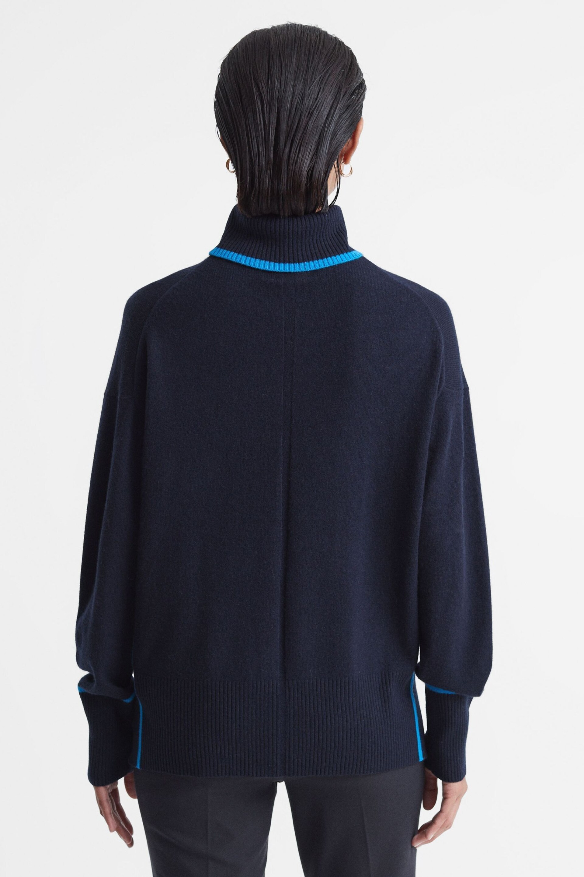 Reiss Navy/Blue Alexis Wool Blend Roll Neck Jumper - Image 4 of 6