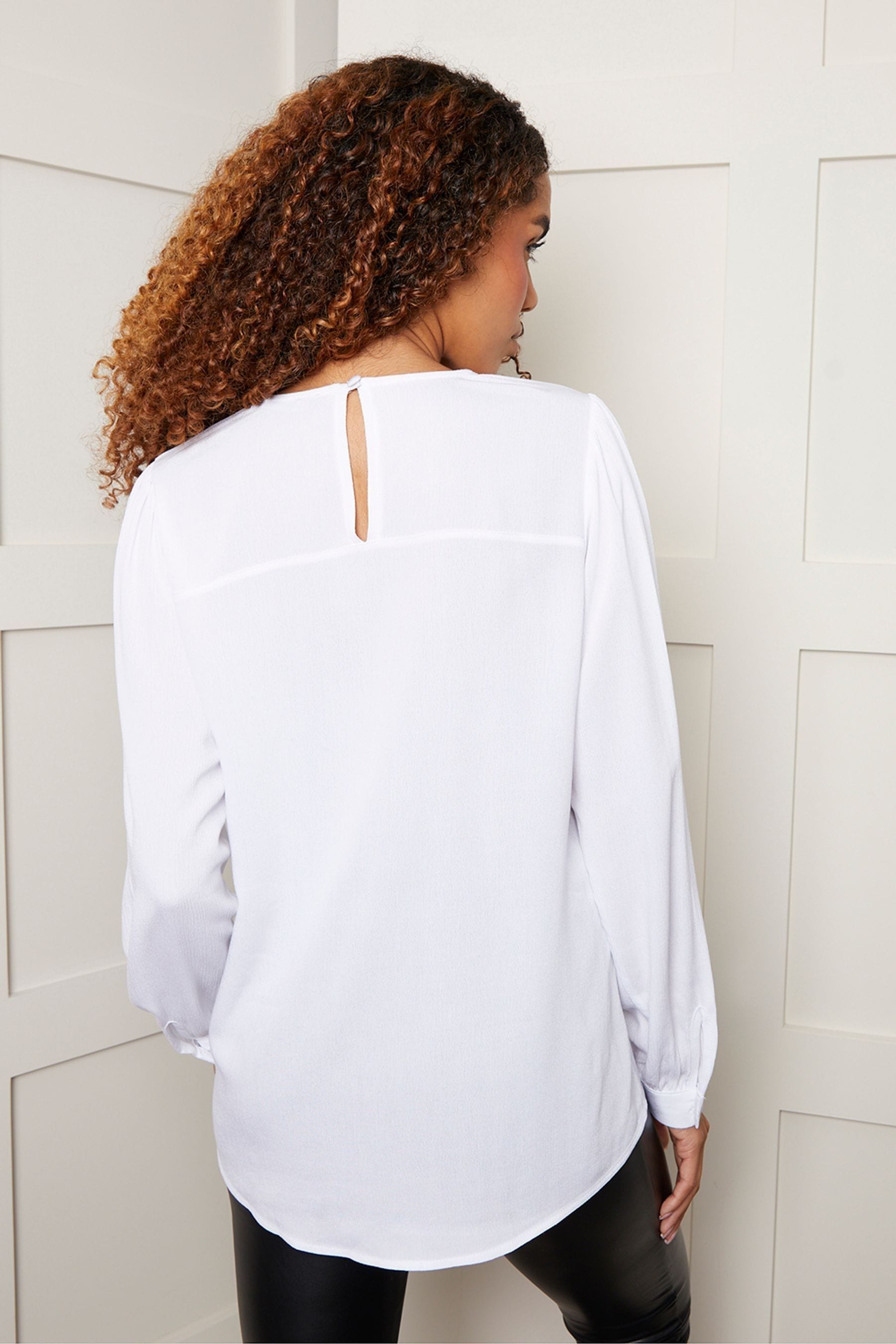 Threadbare White Keyhole Neck Long Sleeve Blouse