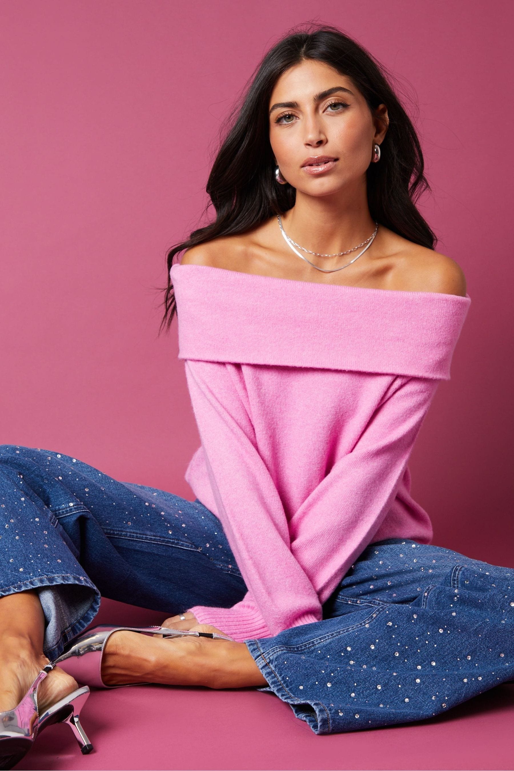 Pink bardot jumper on sale