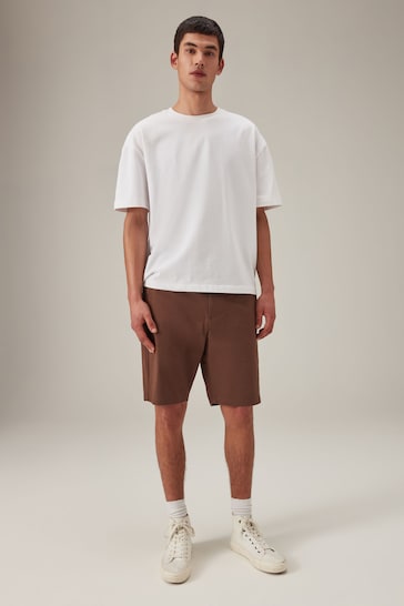Brown Straight Fit Stretch Chinos Shorts