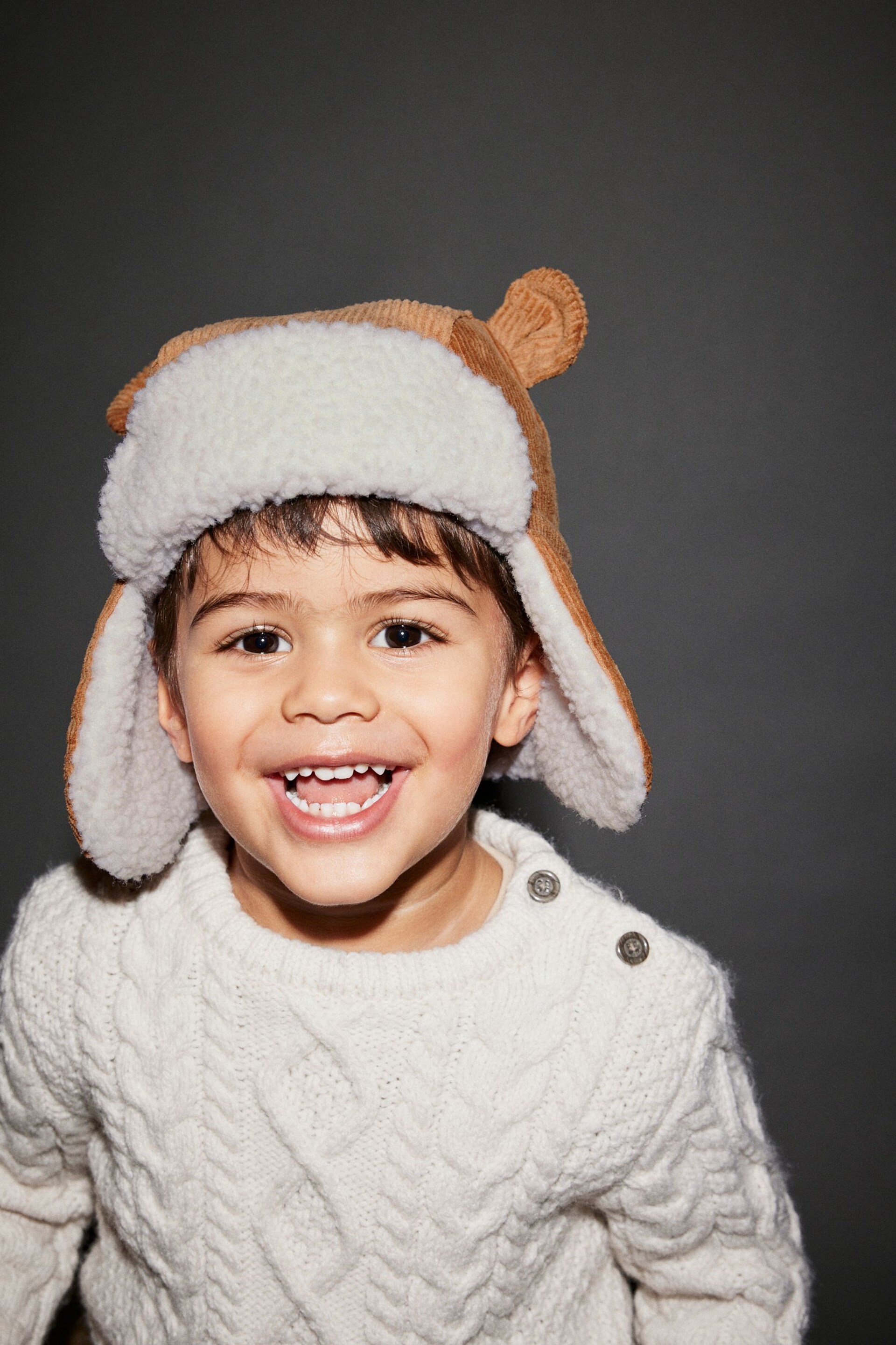 Neutral Corduroy Bear Trapper Hat (3mths-6yrs) - Image 2 of 4