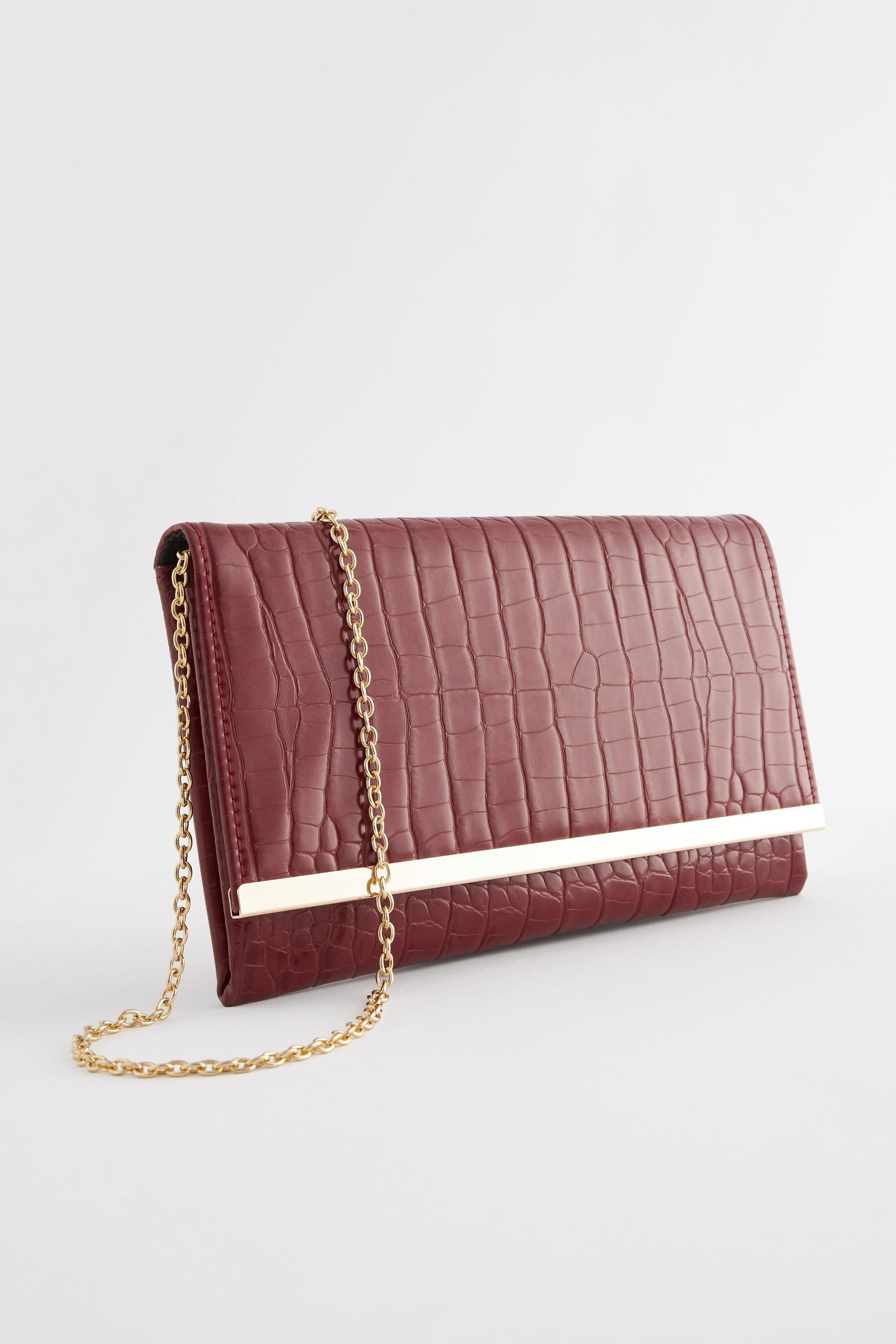 Red clutch bag with chain shop